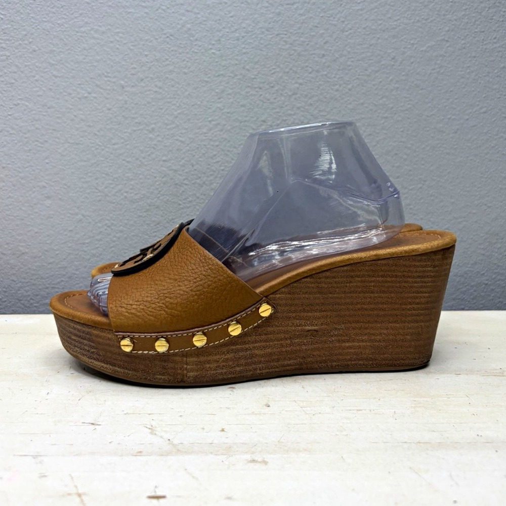 Tory Burch Brown Leather Ines Platform Slide Sandals Size 10